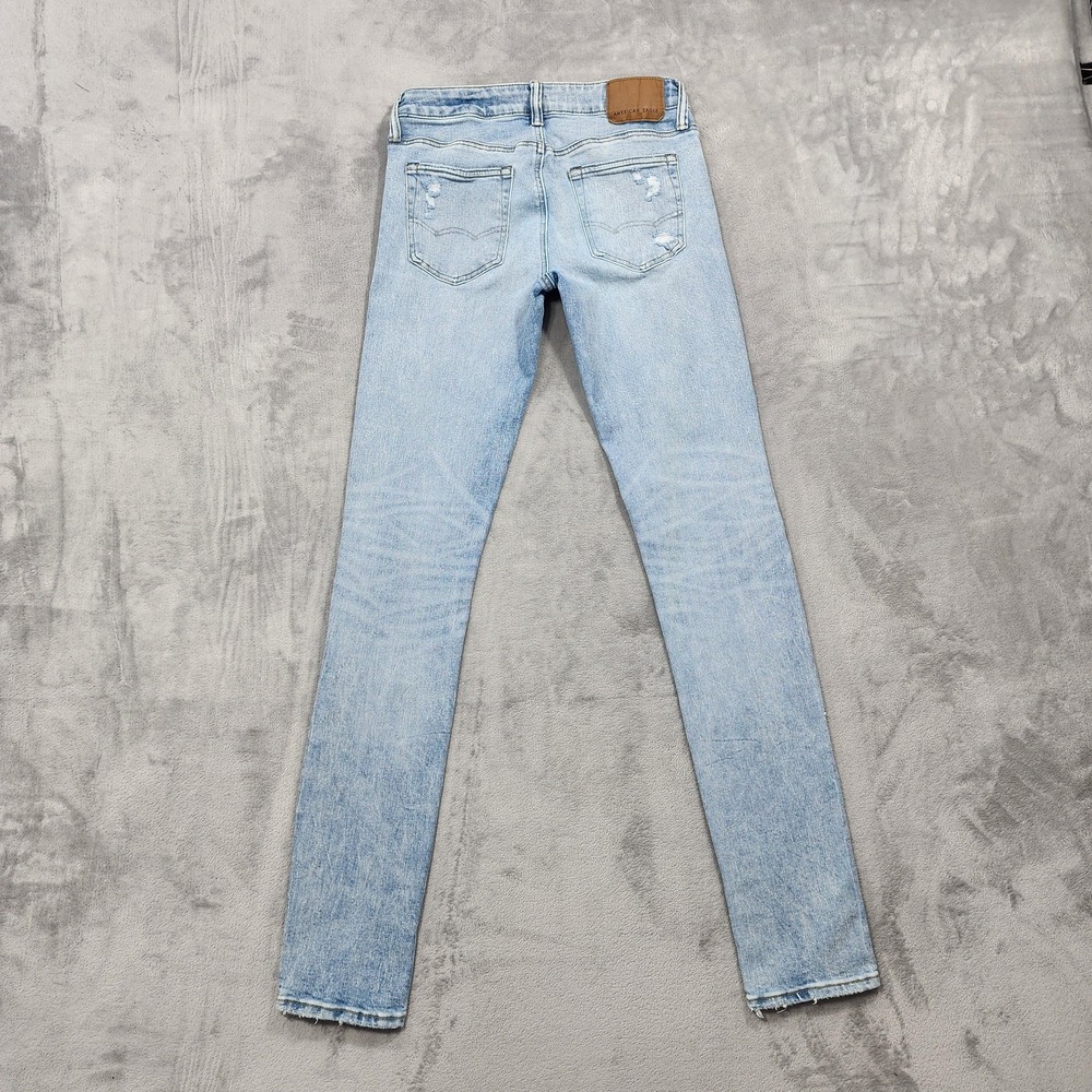 American Eagle Jeans Mens 30x36 Blue Skinny Distressed Stretch Denim Light Wash - Picture 3 of 15